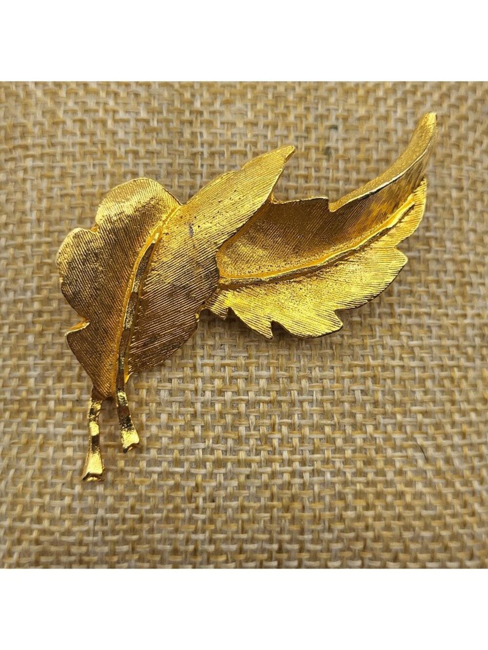 Vintage DFA DuBarry Fifth Avenue Pin Brooch MCM brushed goldtone leaf feather